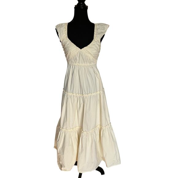 Derek Lam Yellow Tiered Ruffle Midi Dress Size 2 Cotton Cottage Designer $420 - Picture 6 of 11